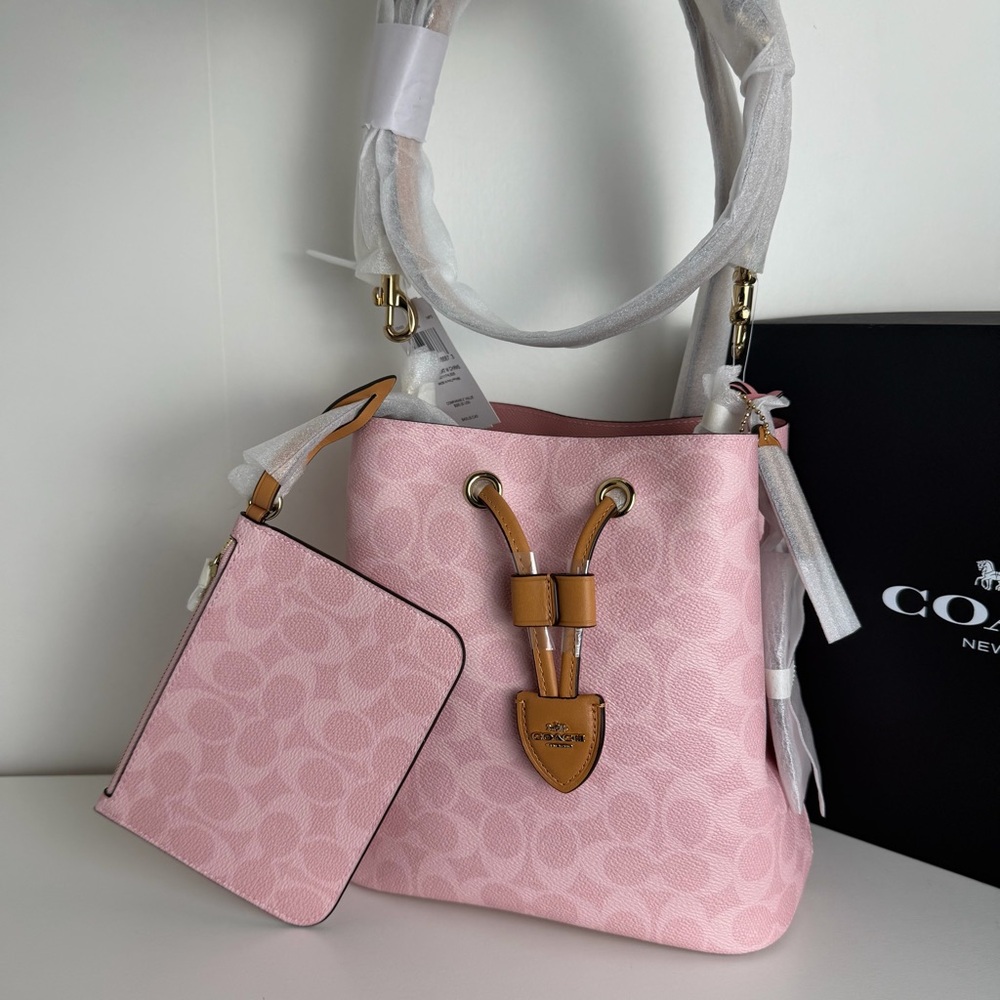 NWT Coach Rowan Bucket Bag In Signature Canvas With Charms